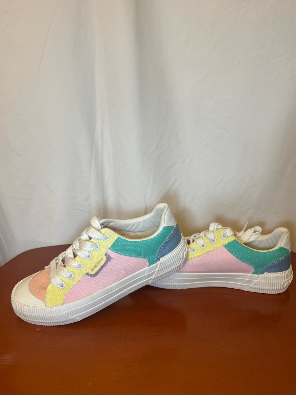 Rocket Dog Pastel Canvas Sneakers in Pink, Teal, Yellow, Peach and White